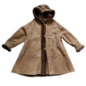 NEW! Women’s Suede Leather Shearling Hooded Winter Coat Size 44 (Medium)